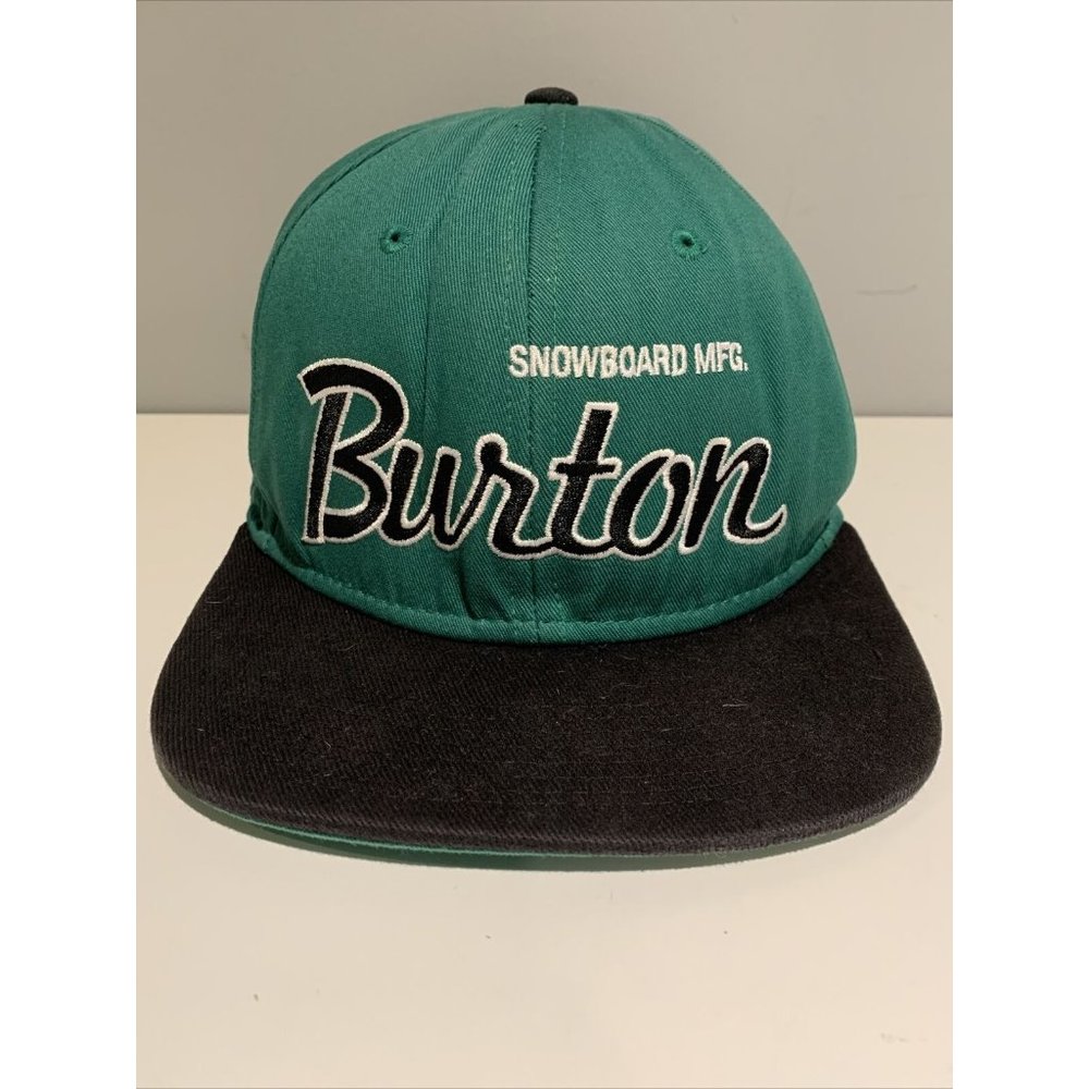 Snowboard MFG. Burton Green Black SnapBack Baseball Cap Hat‎ 6 Panel